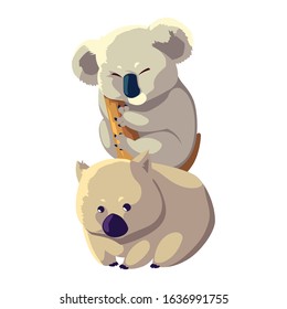 Koala and wombat on white background. vector illustration design.