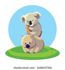 Koala and wombat over landscape. vector illustration design.