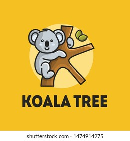 Koalas hug tree trunks shaped like the letter K. Suitable for logo design, mascot.