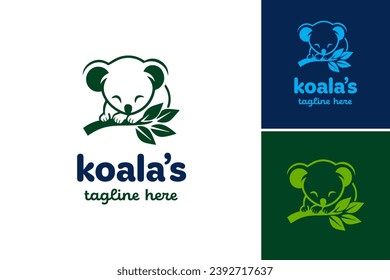 Koala's logo design is a customizable logo template featuring a koala illustration. Perfect for animal-related businesses or brands wanting a playful and memorable logo.