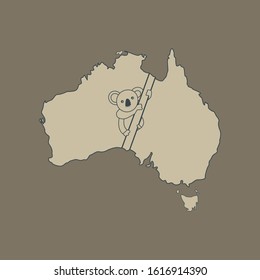 koalas on the background of the map of Australia on a brown background.vector illustration.eps10