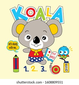 koalas are studying with friends,cartoon vector illustration