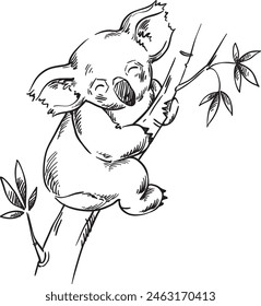 Koala's Tranquil Abode: Hand-Drawn Australian Wildlife line drawing 