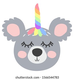 KoalCorn. Magic Cute Unicorn Koala Bear with Rainbow Horn. Kawaii Animal t-shirt Print, Baby Shower Card, Nursery Poster