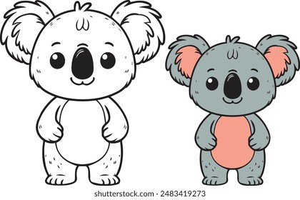 koalla cute animal coloring book illustration