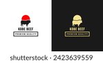 Kobe beef logo or Japanese Kobe beef label vector isolated. Best kobe beef logo or wagyu beef logo for packaging product of premium meat from japan.