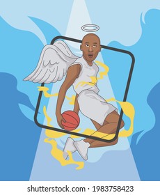 Kobe ​​bryant Caricature, Playing Basketball Wearing Angel Wings