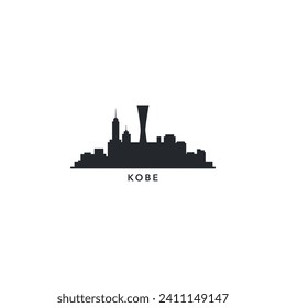 Kobe City cityscape skyline panorama vector flat modern logo icon. Japan megapolis emblem idea with landmarks and building silhouettes. Isolated black shape graphic