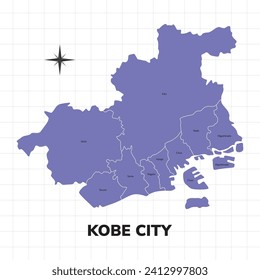 Kobe City map illustration. Map of the City in Japan