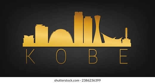 Kobe, Hyogo, Japan Gold Skyline City Silhouette Vector. Golden Design Luxury Style Icon Symbols. Travel and Tourism Famous Buildings.