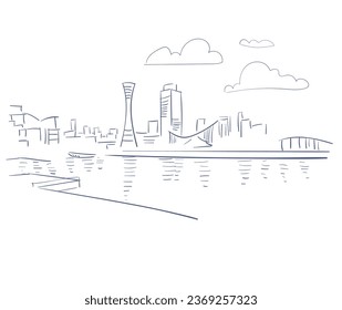 Kobe Hyogo Japan vector sketch city illustration line art sketch