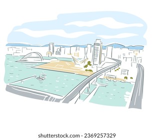 Kobe Hyogo Japan vector sketch city illustration line art sketch