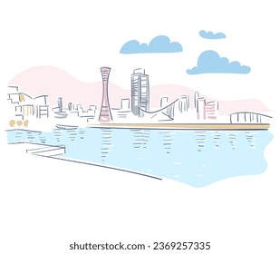 Kobe Hyogo Japan vector sketch city illustration line art sketch