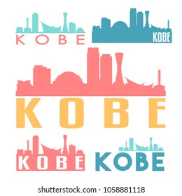 Kobe Japan Flat Icon Skyline Vector Silhouette Design Set Logos.