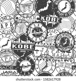 Kobe Japan Stamps Background. City Stamp Vector Art. Postal Passport Travel. Design Set Pattern.