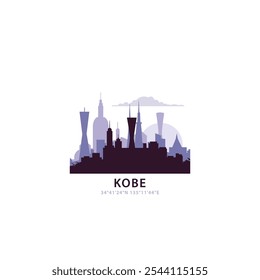 Kobe logo with skyline, cityscape retro vector icon. Japan city horizon, facade, travel logotype