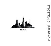 Kobe panorama, vector badge, skyline logo and icon. Japan city horizon logotype with landmarks and building silhouettes. Isolated foggy abstract gradient graphic