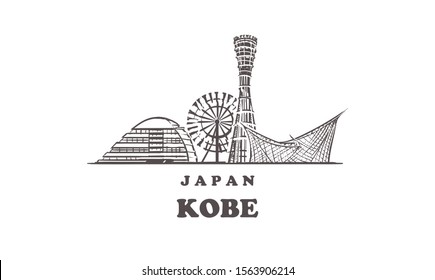 Kobe sketch skyline. Japan, Kobe hand drawn vector illustration. Isolated on white background. 