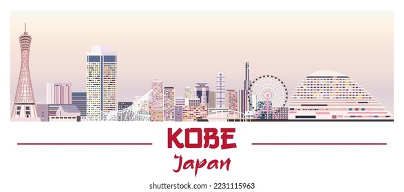 Kobe skyline in bright color palette vector illustration