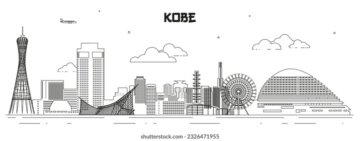 Kobe skyline line art vector illustration