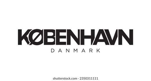 Kobenhavn in the Denmark emblem for print and web. Design features geometric style, vector illustration with bold typography in modern font. Graphic slogan lettering isolated on white background.