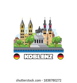 Koblenz city skyline with cityscape monuments and architecture.