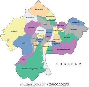 Koblenz districts map of Rhineland-Palatinate state in Germany. Colored. Vectored