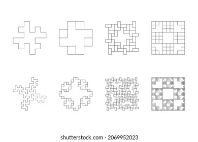 Koch cube fractal geometry construction seamless pattern. Created using AI CS6.