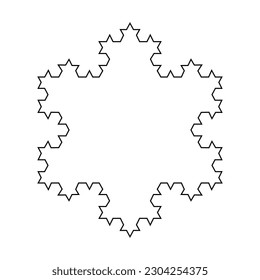 Koch snowflake construction. Vector illustration isolated on white background.