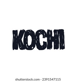 Kochi city logo icon sign Hand drawn ink sketch Decorative graffiti lettering Doodle abstract design Cartoon art style Fashion print for clothes greeting invitation card flyer banner poster cover book