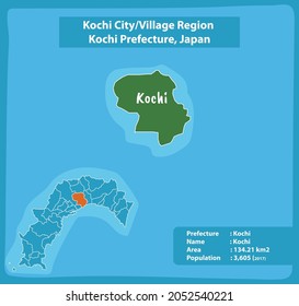 Kochi City Village Region Kochi Prefecture Map, Japan