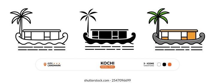Kochi Line Icon. Kerala India, Silhouette, Color Symbol, Editable Stroke.
