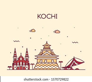 Kochi skyline, India. Trendy vector illustration, linear style