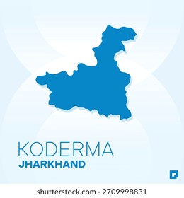 Mapa del distrito de KODERMA, Jharkhand, India - Esquema de Vector editable.