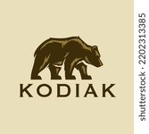 Kodiak brown bear logo. American grizzly bear icon. Alaskan wildlife symbol. Wild animal outdoor brand design element. Vector illustration.