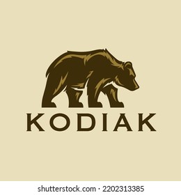 Kodiak brown bear logo. American grizzly bear icon. Alaskan wildlife symbol. Wild animal outdoor brand design element. Vector illustration.