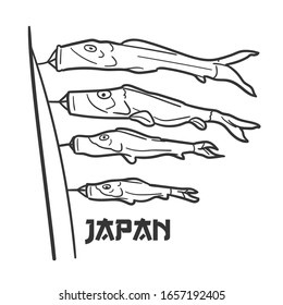 Kodomo Party Japan Traditional Doodle. Icons Sketch Hand Made. Design Vector Line Art.