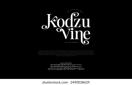 Kodzuvine premium luxury elegant alphabet letters and numbers. Vintage wedding typography classic serif font decorative vintage retro. creative vector illustration