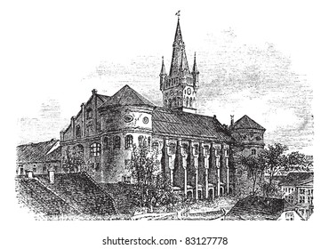 Koenigsberg Cathedral vintage engraving. Old engraved illustration of famous Koenigsberg Cathedral, Russia, 1800s. Trousset encyclopedia (1886 - 1891).