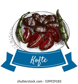 Kofte colorful illustration. Vector illustration of turkish cuisine.