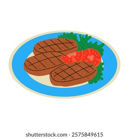 Koftea with salad and tomato. Traditional Middle Eastern food. Hand drawn vector illustration