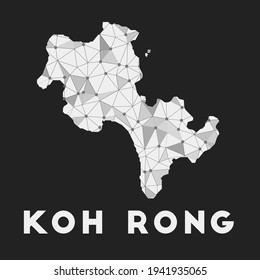 Koh Rong - communication network map of island. Koh Rong trendy geometric design on dark background. Technology, internet, network, telecommunication concept. Vector illustration.