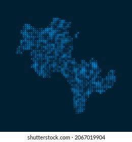 Koh Rong dotted glowing map. Shape of the island with blue bright bulbs. Vector illustration.