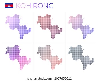 Koh Rong dotted map set. Map of Koh Rong in dotted style. Borders of the island filled with beautiful smooth gradient circles. Captivating vector illustration.
