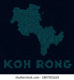 Koh Rong tech map. Island symbol in digital style. Cyber map of Koh Rong with island name. Authentic vector illustration.