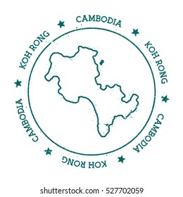 Koh Rong vector map. Retro vintage insignia with island map. Distressed travel stamp with Koh Rong text wrapped around a circle and stars. Koh Rong map vector illustration.