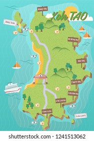 Koh Tao Island map in Thailand for Attraction tourist Asia Vector