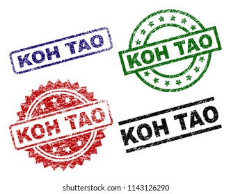 KOH TAO seal prints with distress surface. Black, green,red,blue vector rubber prints of KOH TAO tag with dust surface. Rubber seals with round, rectangle, medal shapes.