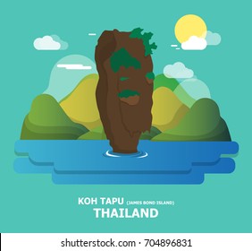 Koh Tapu(James Bond island) amazing place in Thailand illustration design.vector