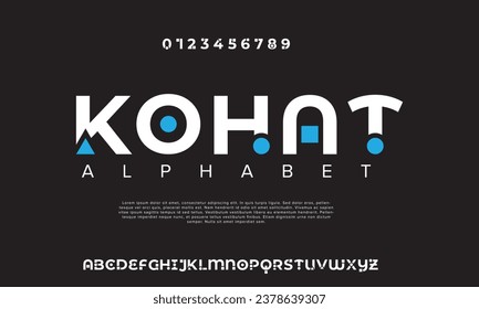 KOHAT minimal tech and original font letter design. modern tech vector logo typeface for company.